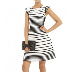 Halston Heritage Sz 2 Cap Sleeve Black Satin Striped  Formal Dress NWT $445 NEW